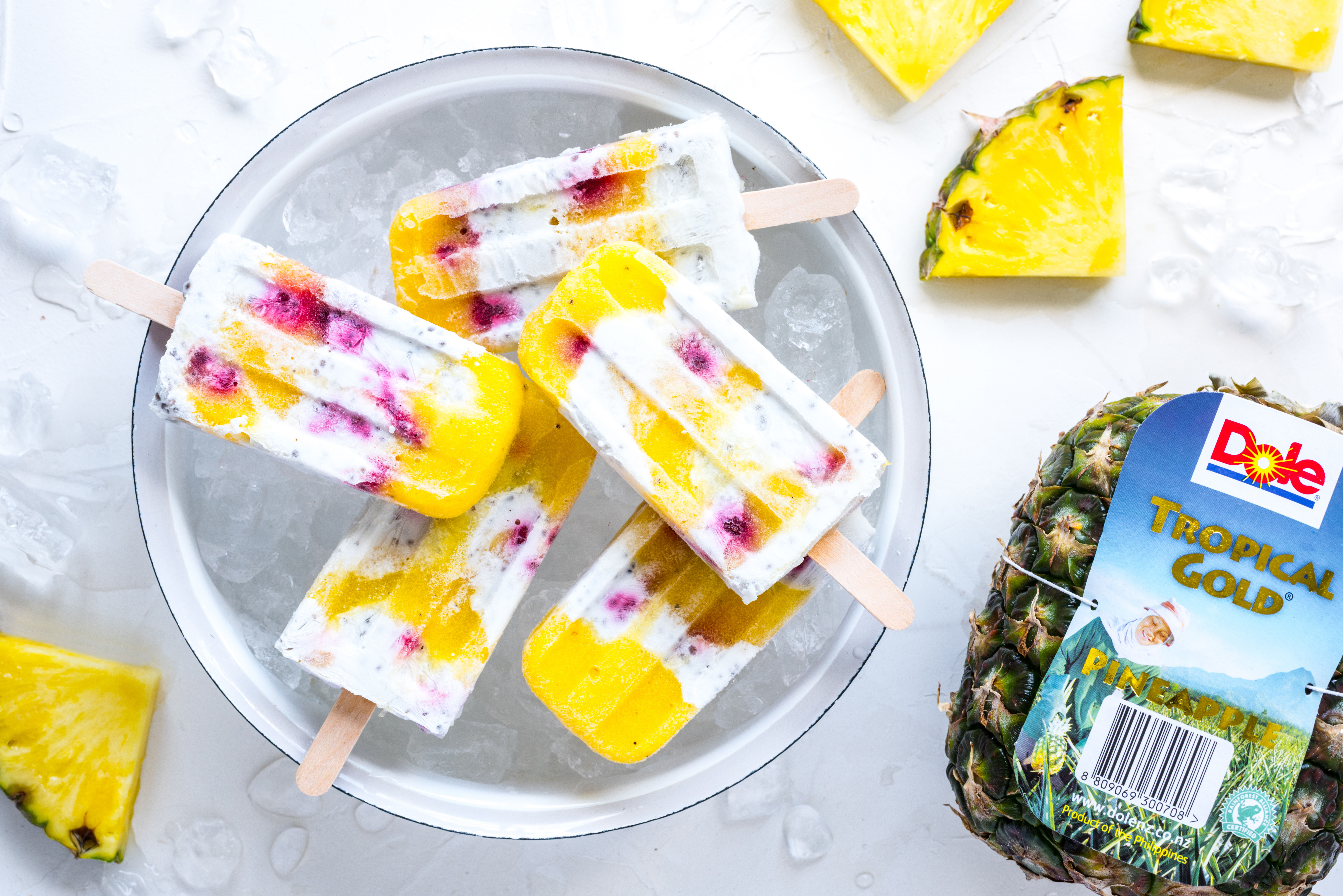 Dole NZ Coconut, Chia, Pineapple & Raspberry Popsicles