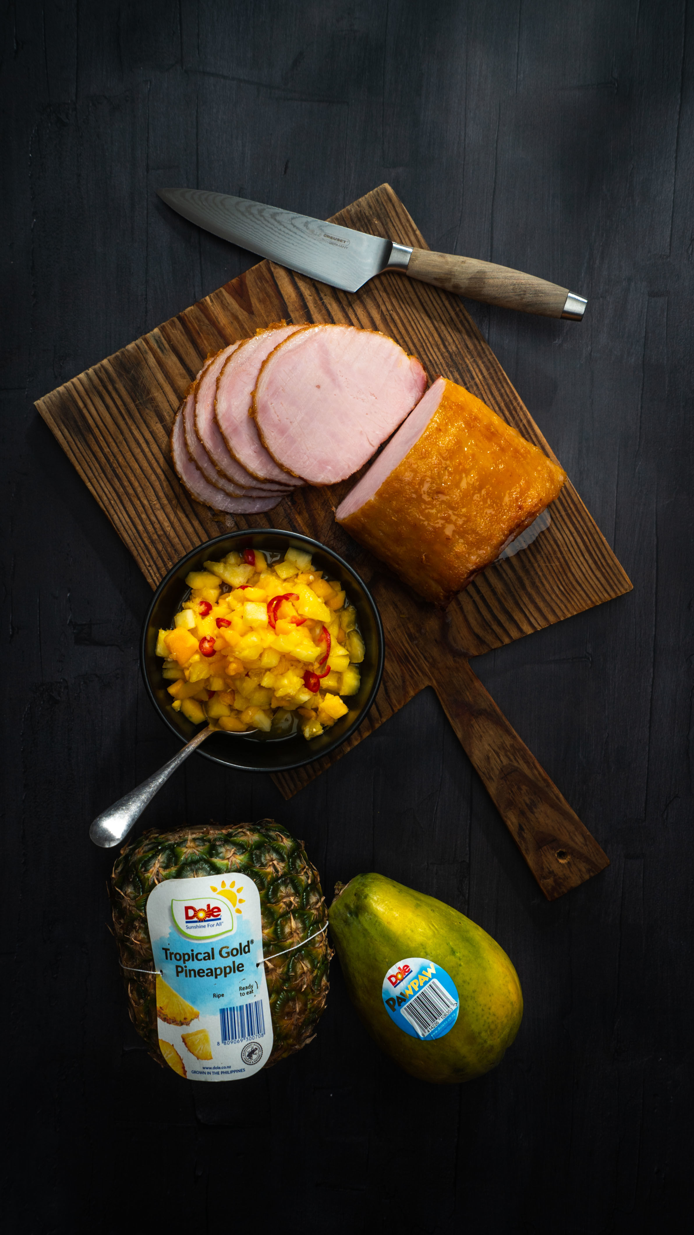Dole NZ Air Fryer Pineapple Glazed Ham with Tropical Salsa