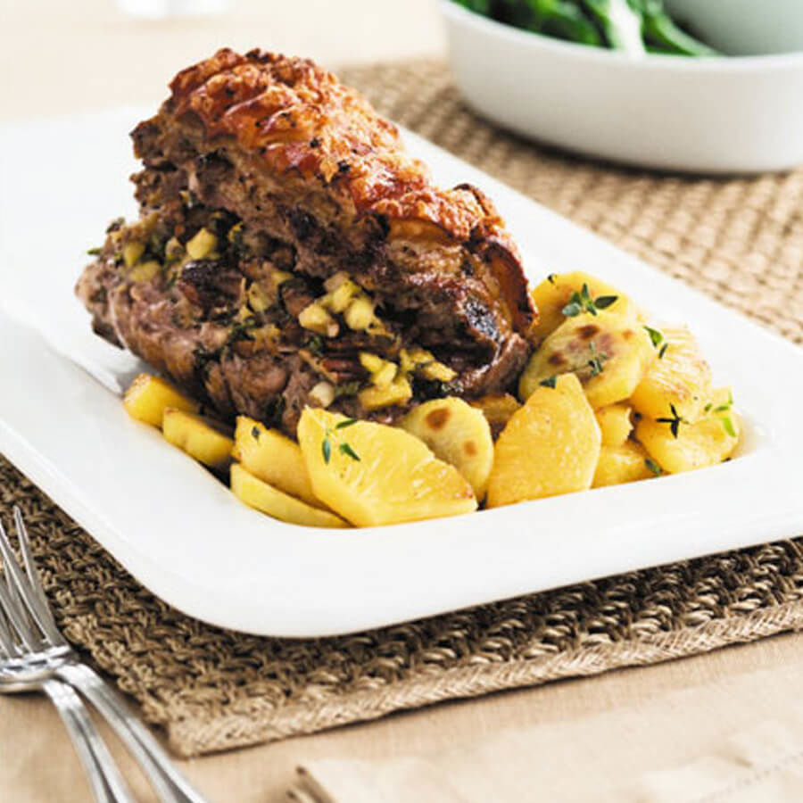 Dole NZ Roast Pork Loin with Tropical Gold Pineapple and Pecan Stuffing