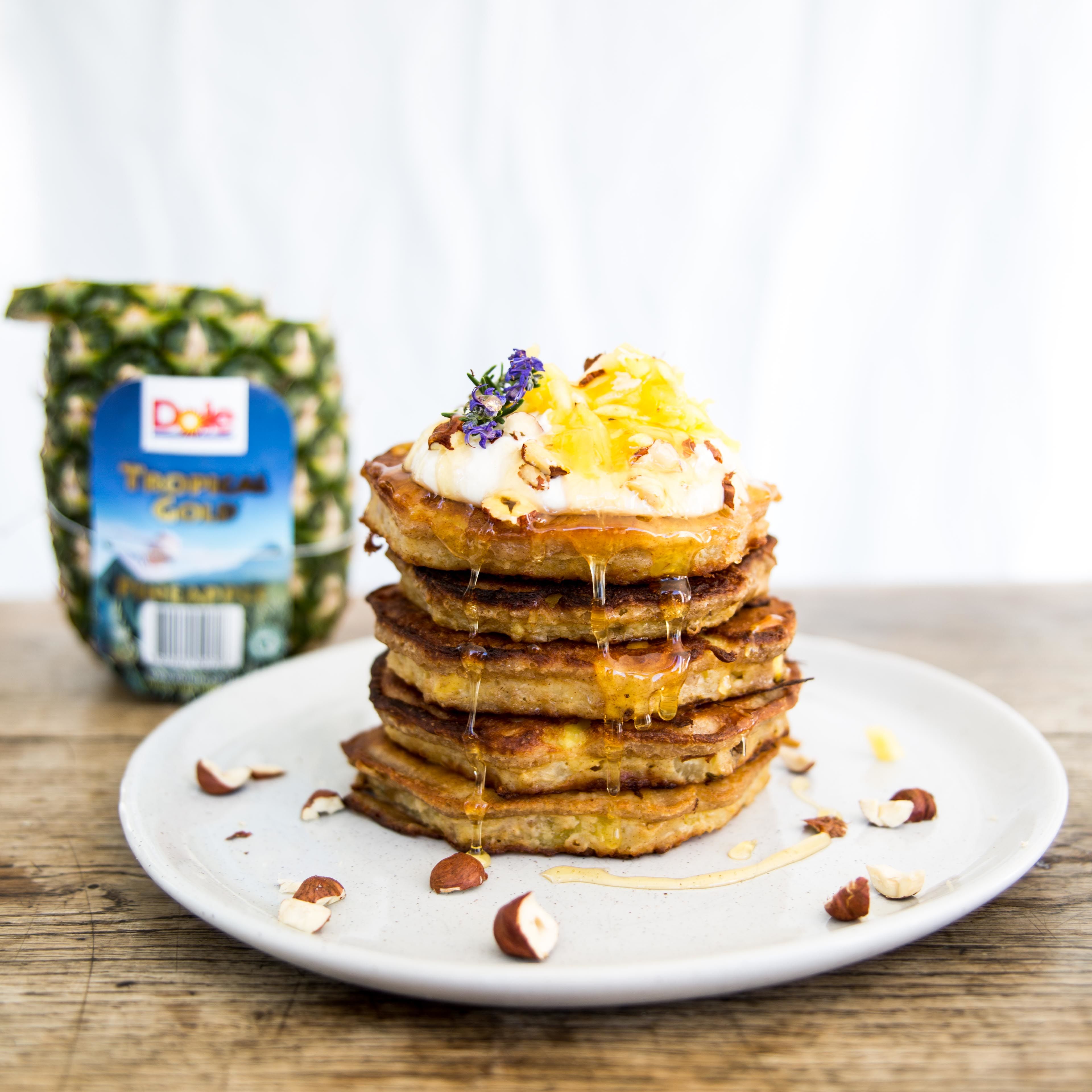 Dole NZ Pineapple Buckwheat Pancakes with Tahini Honey Yoghurt